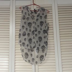 Sheer skull high low tank top